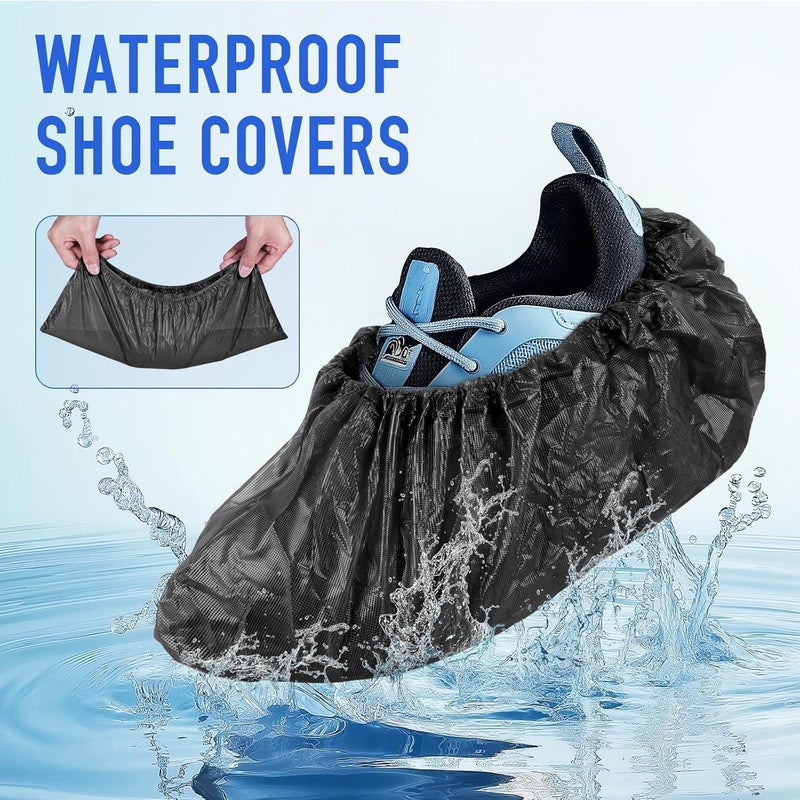 squish Shoe Covers Disposable Non-Slip, 200 Pack 6g Thick Booties Cover, Waterproof Slip Resistant Disposable Shoe Covers Durable Protector Covers for Indoors and Outdoors Fit Up to 13 Size (Black) - Image 3